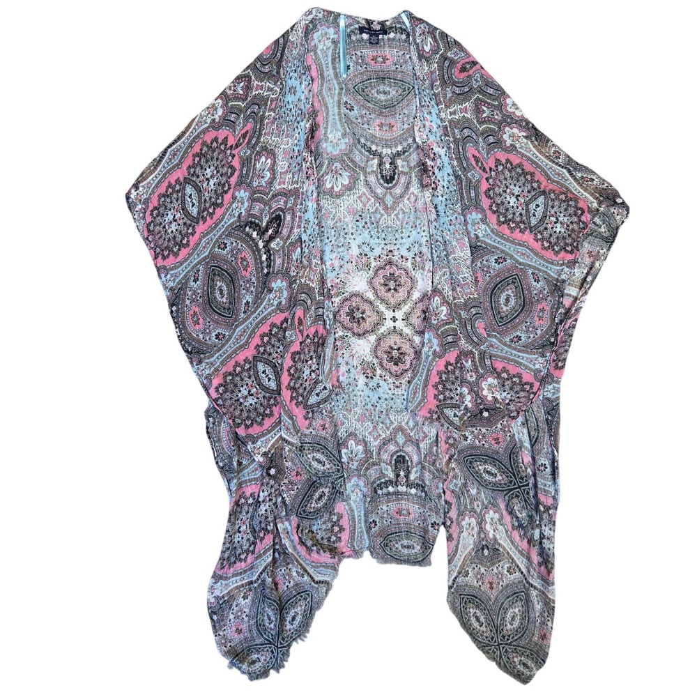 American Eagle Paisley Kimono Wrap Pink Blue Boho Festival Cover Up One Size